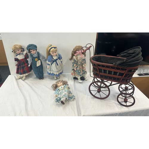 260 - Large selection of teddies, dolls, vintage pram etc