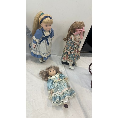 260 - Large selection of teddies, dolls, vintage pram etc