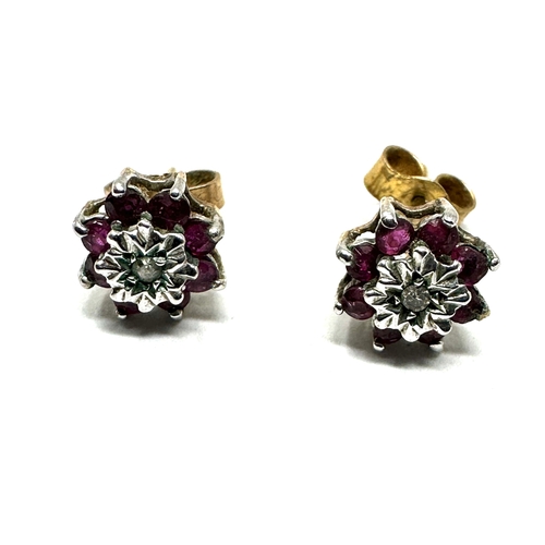 70 - 9ct gold ruby & diamond earrings weight 1.7g