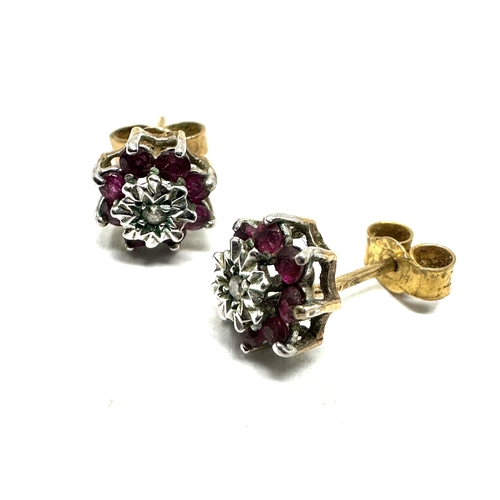 70 - 9ct gold ruby & diamond earrings weight 1.7g