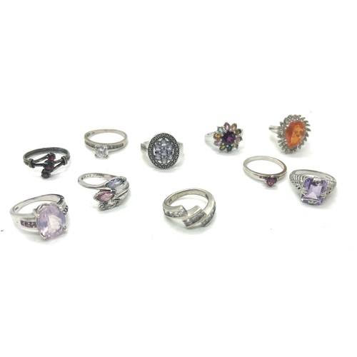 551 - Large selection of silver rings includes Pandora etc