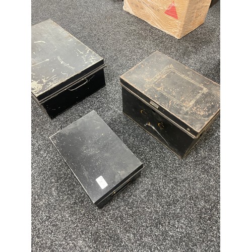 185 - 3 Vintage metal storage boxes, largest measures approximately 18 inches wide 13 inches depth 7 inche... 