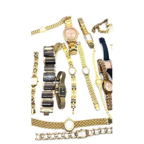 509 - Large selection of ladies gold toned wrist watches includes fossil, bulova, accurist, rotary, seiko ... 