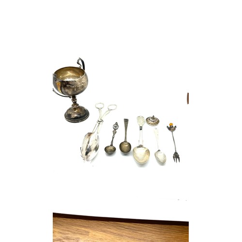 375 - Selection of silver and silver plated items includes silver trophy, silver plated walker and hall et... 