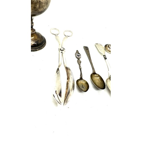 375 - Selection of silver and silver plated items includes silver trophy, silver plated walker and hall et... 