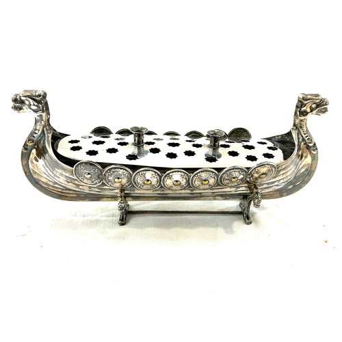 374 - Vintage silver plated viking ship flower holder