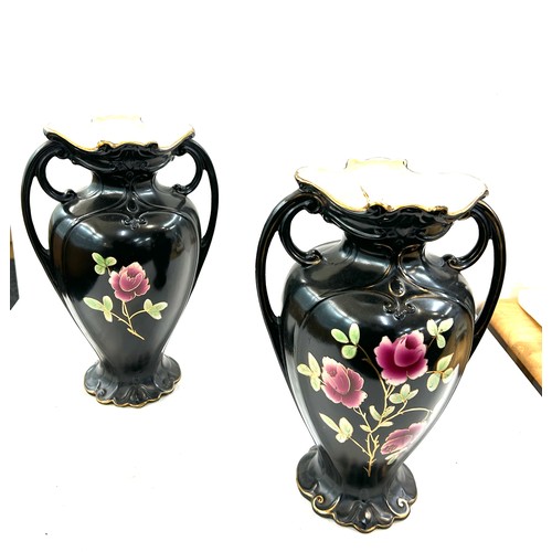 236 - Pair of two handled flower vases, height approximately 13 inches tall