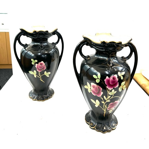 236 - Pair of two handled flower vases, height approximately 13 inches tall