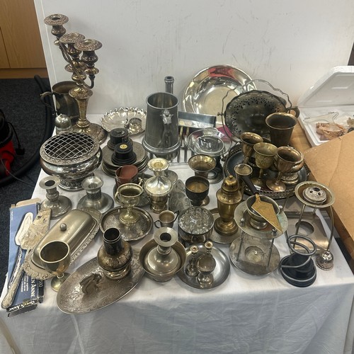 217 - Large selection of silver plated items includes candle sticks etc