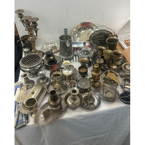 217 - Large selection of silver plated items includes candle sticks etc