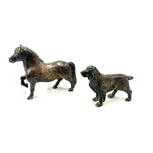 378 - Two silver plated animal figures includes a pony and a dog figure 3.5 inches tall