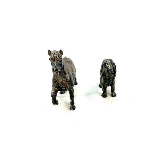 378 - Two silver plated animal figures includes a pony and a dog figure 3.5 inches tall