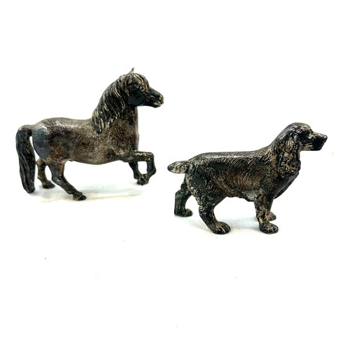 378 - Two silver plated animal figures includes a pony and a dog figure 3.5 inches tall