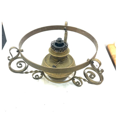 170 - Antique brass oil lamp base 8.5 inches tall 14 inches wide