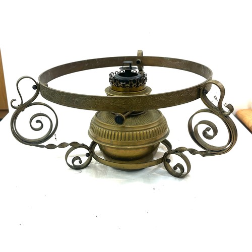 170 - Antique brass oil lamp base 8.5 inches tall 14 inches wide