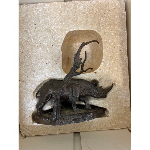 104 - Two boxed the Franklin mint Bronze figures includes a Elephant and Rhino