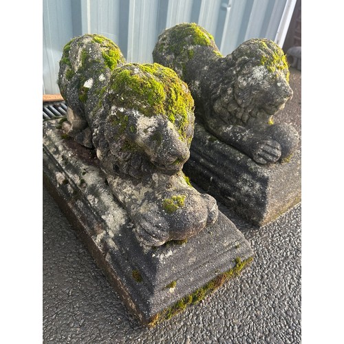 100S - Pair of Victorian concrete lion garden ornaments measures approx 11 inches by 16 inches by 26 inches