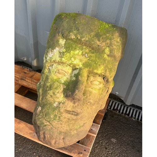 100N - Large carved sandstone head, possibly medieval, measures approximately Height 27 inches, Depth 19 in... 