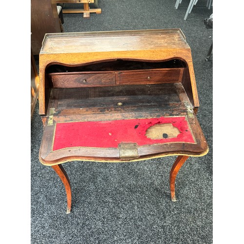 300 - mahogany marquetry inlaid ormaloo ladies desk measures approx 36 inches tall by 25.5 wide and 18 dee... 