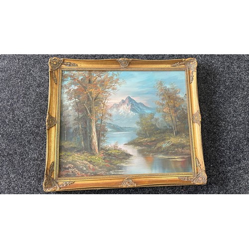 61 - Gilt framed oil on canvas signed measures approx 28 inches wide by 24 inches tall