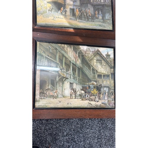 42 - Pair of oak framed signed prints measures approx 23 inches wide by 18 tall