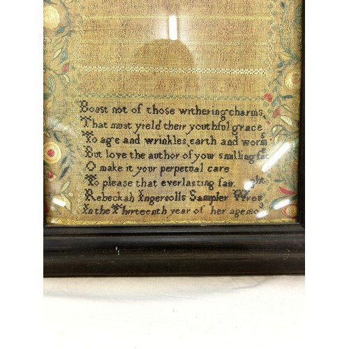 11 - Framed picture of an early sampler measures approx 15 inches by 11 inches