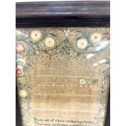 11 - Framed picture of an early sampler measures approx 15 inches by 11 inches