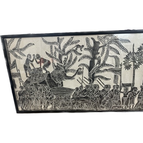 21 - Large frame African scene on rice paper, approximate frame measurements: Height 20.5 inches, Length ... 