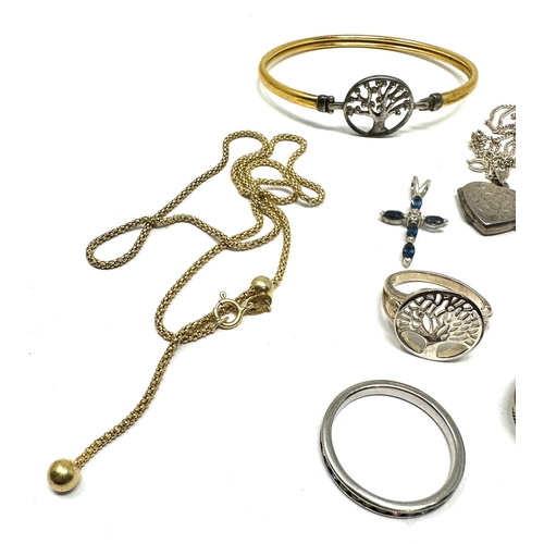 238 - selection of silver jewellery includes pendant necklaces  rings & 9ct gold and silver bonded gold ba... 