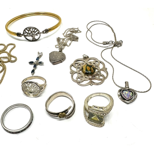 238 - selection of silver jewellery includes pendant necklaces  rings & 9ct gold and silver bonded gold ba... 