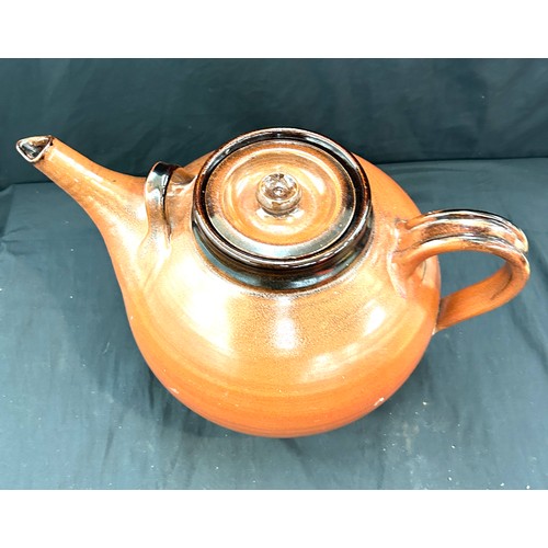 267 - Antique art pottery Earlesware large tea pot measures approx 10.5 inches tall by 17 inches wide and ... 