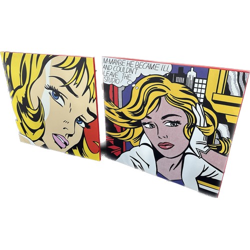 286 - 2 Large Roy Lichtenstein canvas retro pop art prints measures approximately 32 inches square