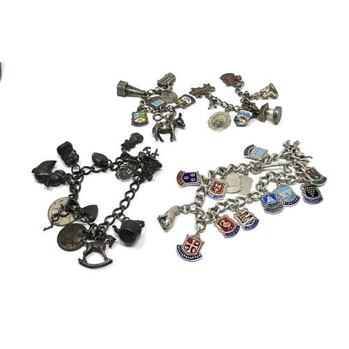 244 - selection of 3 silver charm bracelets weight 93g