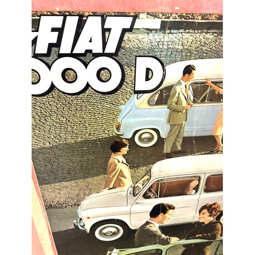 217 - Vintage advertising Fiat 600D poster measures approximately 43 inches tall 33 inches wide