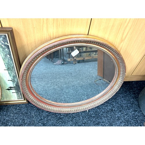 347 - 3 vintage framed mirrors largest measures approximately 33 inches by 12 inches, oval mirror