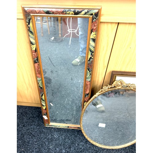 347 - 3 vintage framed mirrors largest measures approximately 33 inches by 12 inches, oval mirror