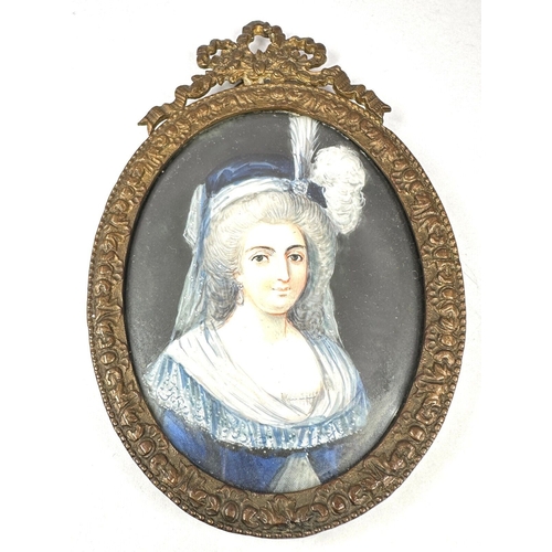 377 - Framed Antique Miniature Portrait Painting frame measures approx 9.5cm by 6cm