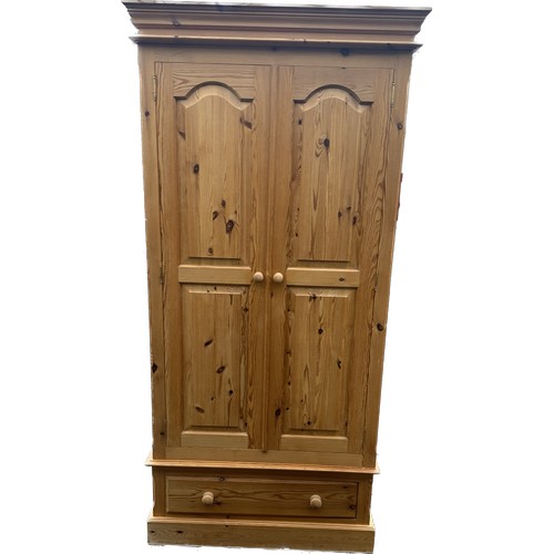 312 - 2 door 1 drawer pine wardrobe measures approximately 79 inches tall 21 inches depth