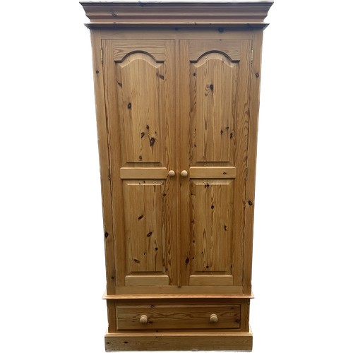 312 - 2 door 1 drawer pine wardrobe measures approximately 79 inches tall 21 inches depth