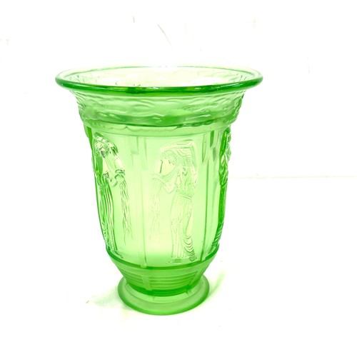 273 - Art deco style green glass flower vase height 7.5 inches