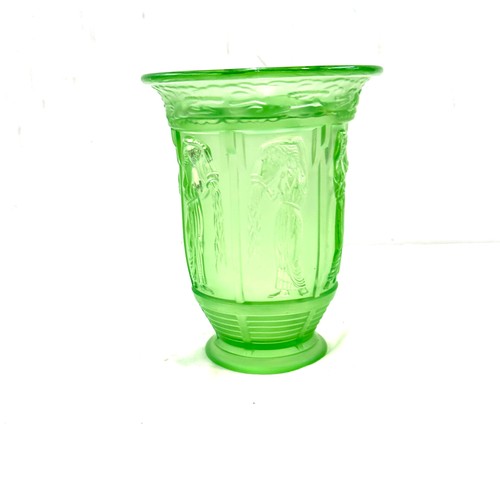 273 - Art deco style green glass flower vase height 7.5 inches