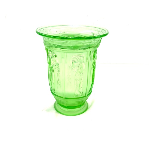 273 - Art deco style green glass flower vase height 7.5 inches