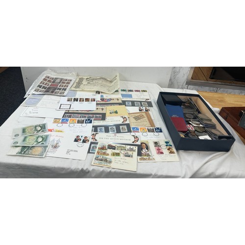 475 - Large selection of commemorative coins, first day covers, stamps etc includes crowns.