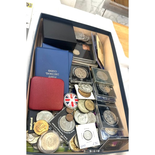 475 - Large selection of commemorative coins, first day covers, stamps etc includes crowns.