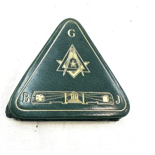 484 - Cased vintage triangular masonic pocket watch, aime ton semblable non working