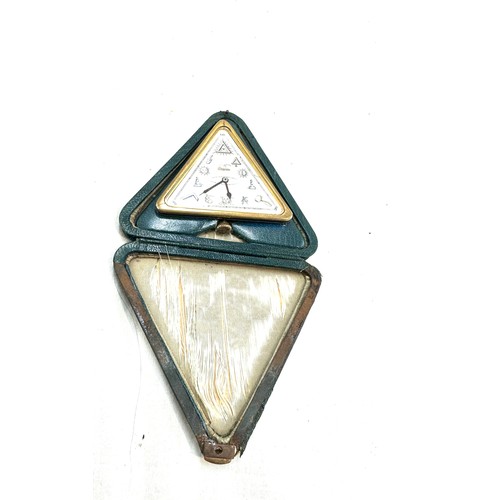 484 - Cased vintage triangular masonic pocket watch, aime ton semblable non working