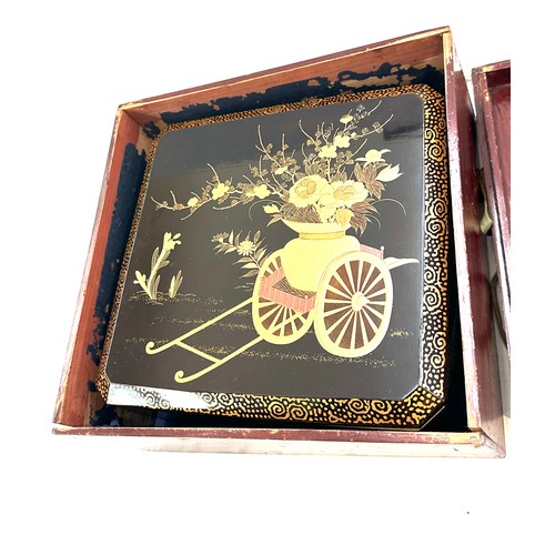 449 - Vintage black lacquer hand painted box in a wooden case