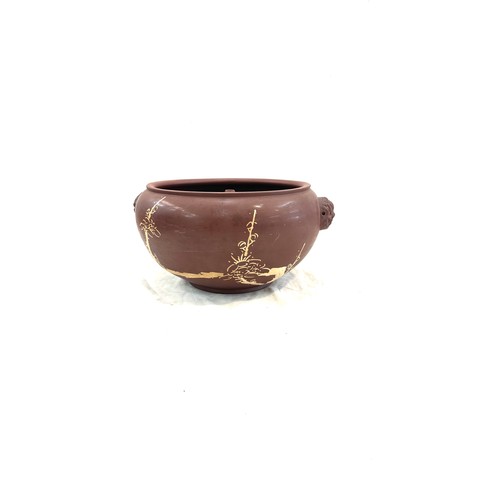 532 - Oriental clay pot, measures approximately 6 inches tall 10 inches diameter