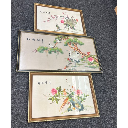 18 - Three framed Chinese embroidery silks, largest measures approximately 22 inches tall 40 inches wide