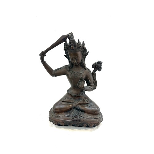 257 - Antique bronze spelter large tibetan deity - Manjushri 12 inches tall